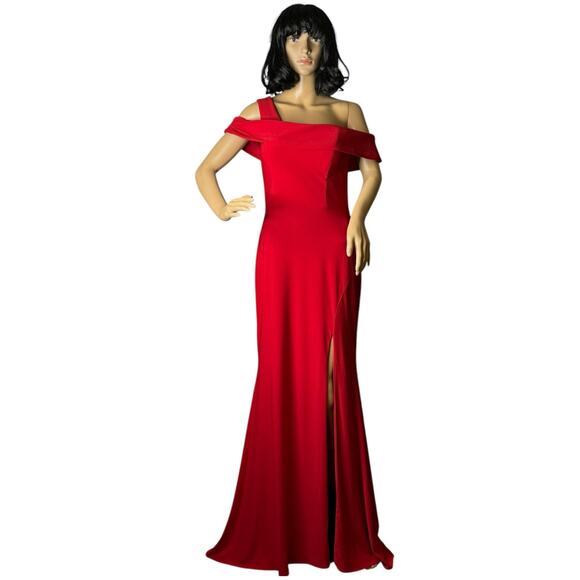 Agua Dresses Red One-Shoulder Off-Shoulder Maxi Formal Gown Slit –size 8 - Picture 3 of 17